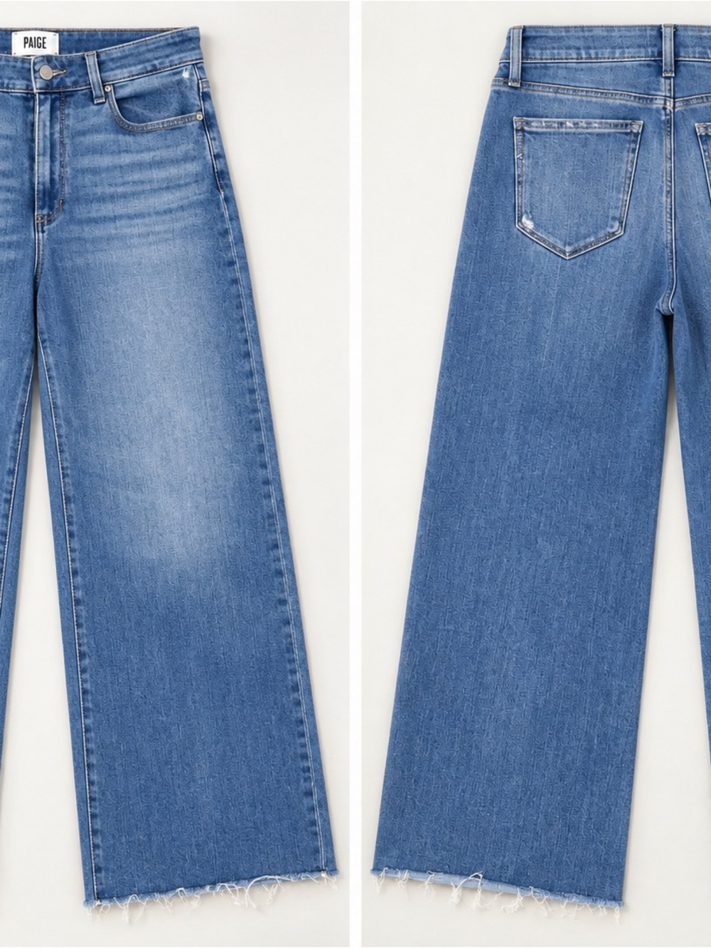 PAIGE Light Blue High-Rise Wide-Leg Jeans with Raw Hem size 31